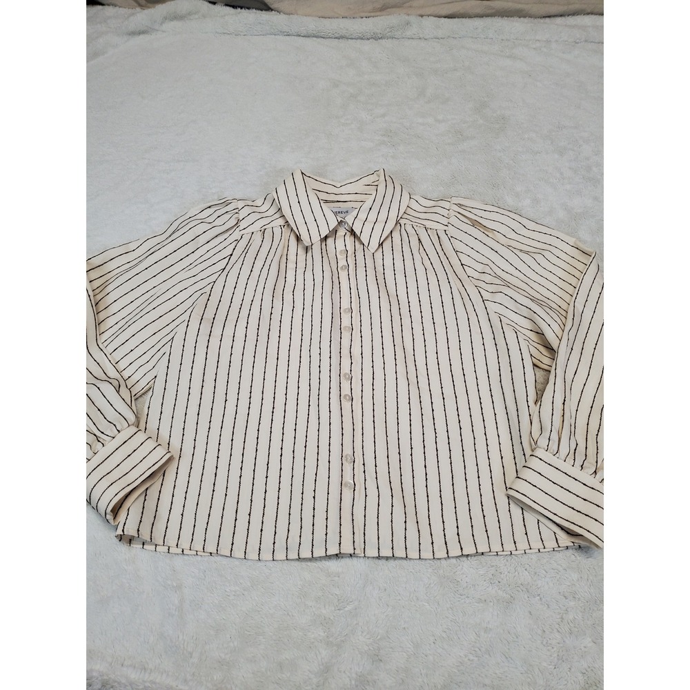Evereve Ivory Black Textured Striped Blouse Top Medium Boho Old Money Classic